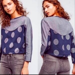 Anthropologie Blue and Gray Polka Dot Sweatshirt